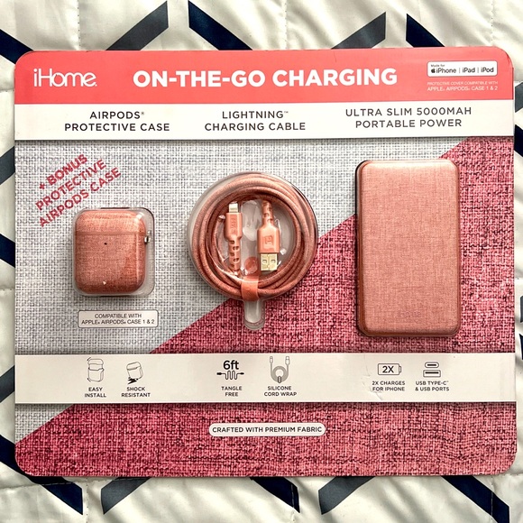 iHome 3 Piece On The Go Charging Set Pink - Picture 1 of 2